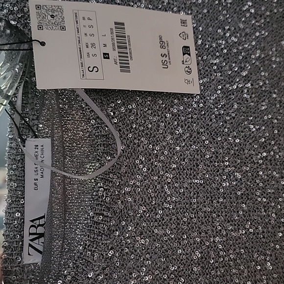 NWT ZARA LONG SLEEVE BLOUSE SILVER METALLIC - Picture 3 of 6
